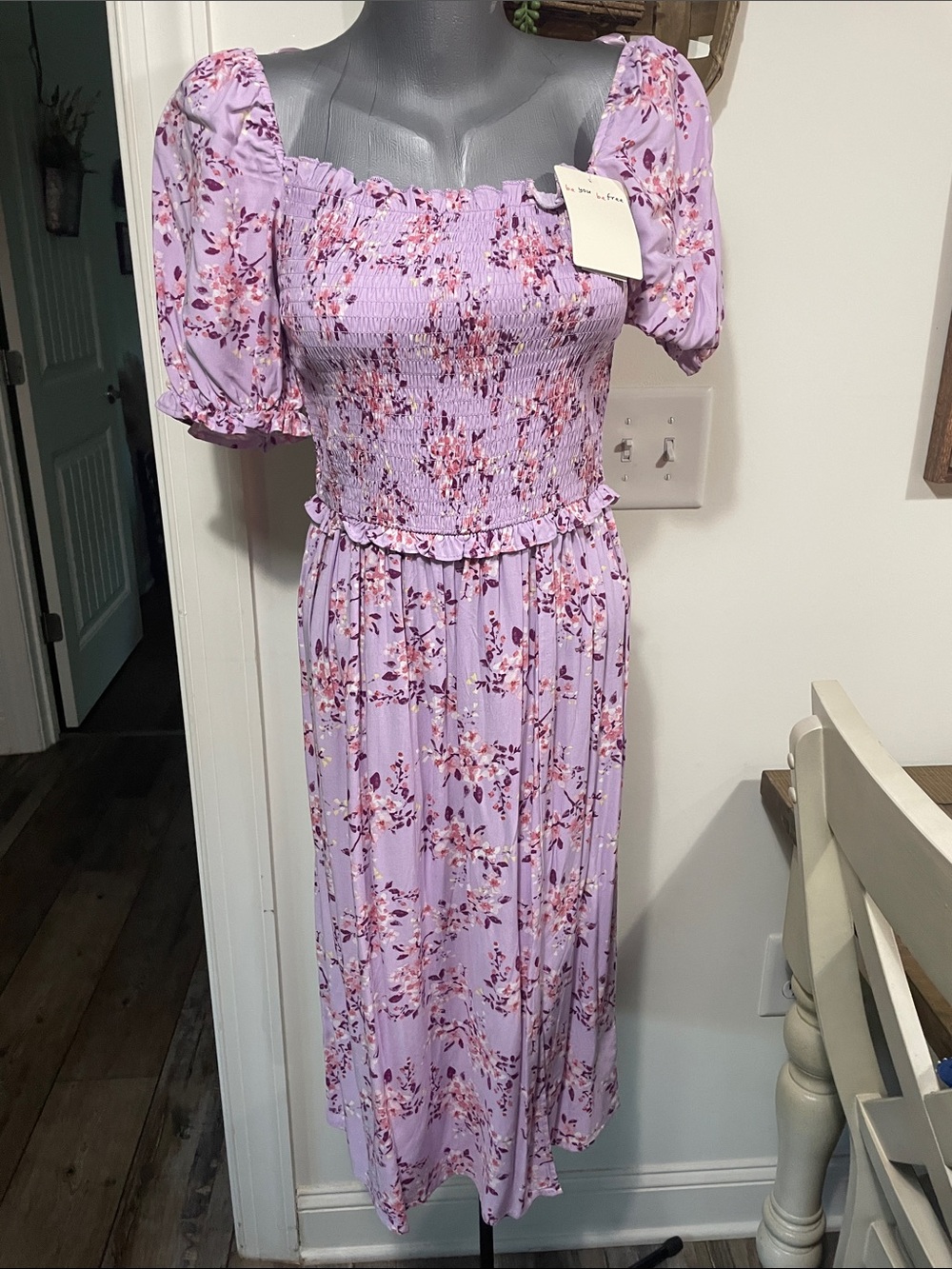 BeBop Lavender Floral Smocked Midi Dress